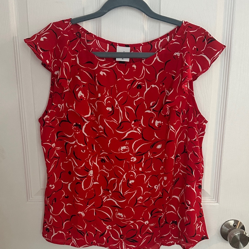 CAbi Red Floral Women's Blouse NWT size M